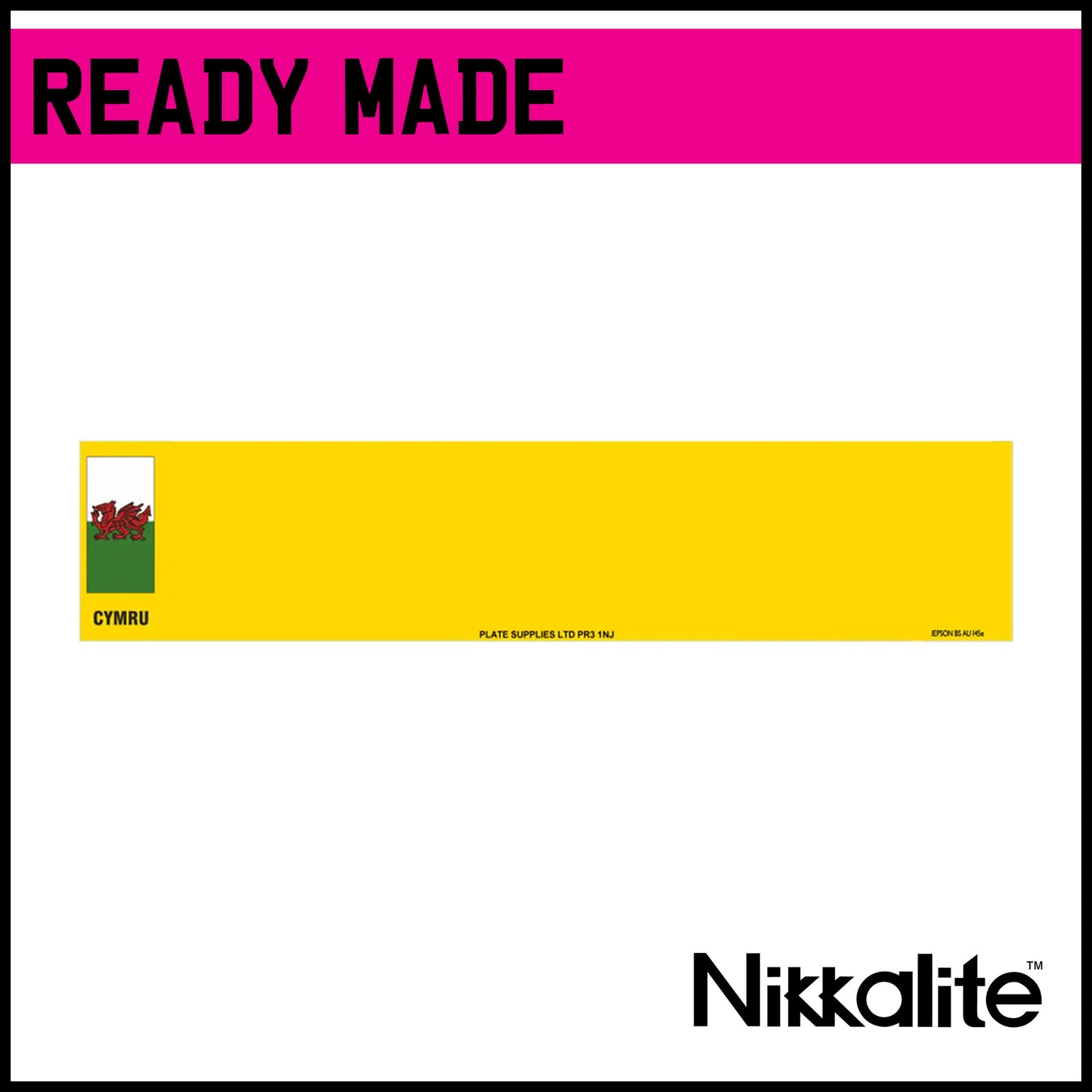 Ready Made Yellow Oblong Number Plate with BS Tag - CYMRU