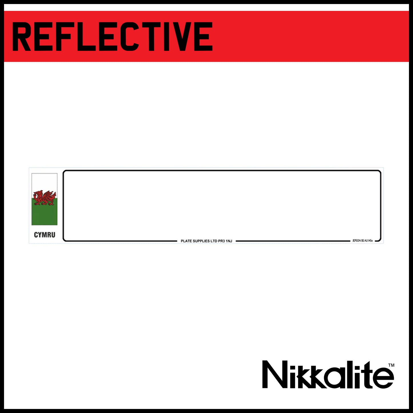 White Oblong Reflective with Border - CYMRU