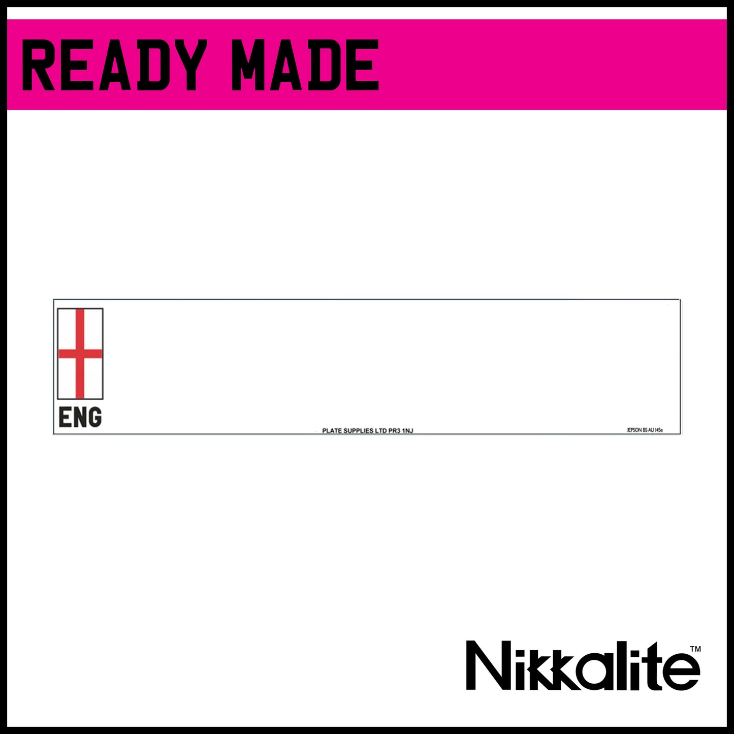 Ready Made White Oblong Number Plate with BS Tag - ENG
