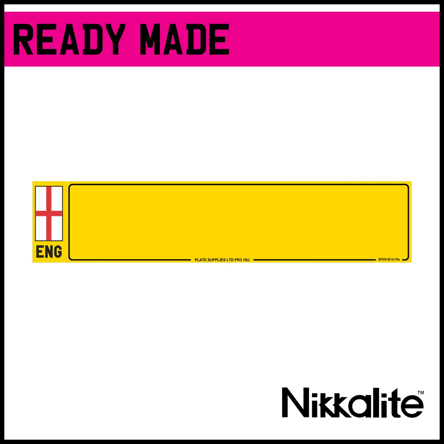 Ready Made Yellow Oblong Number Plate with Border - ENG