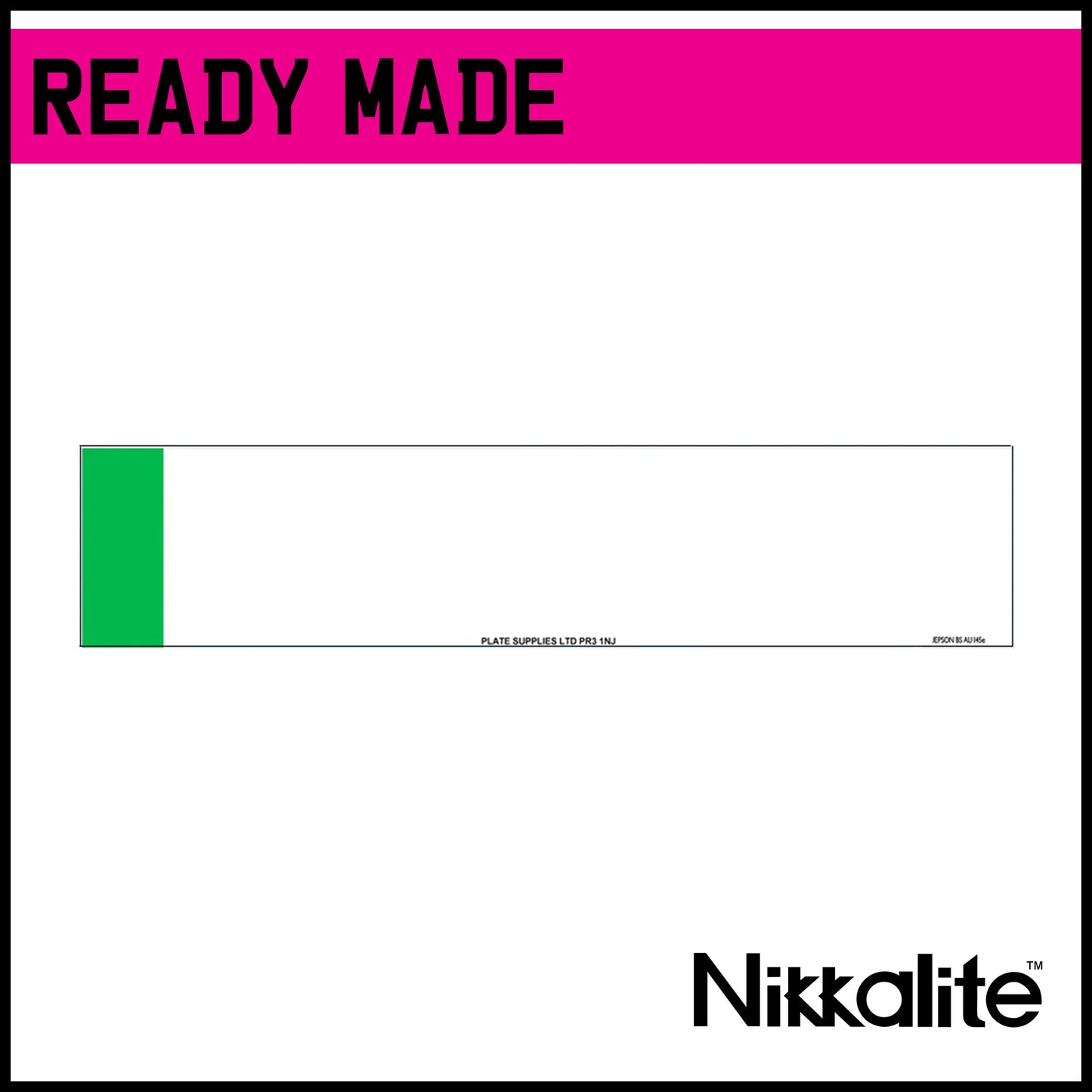 Ready Made White Oblong Number Plate with BS Tag - EV/Green Flash