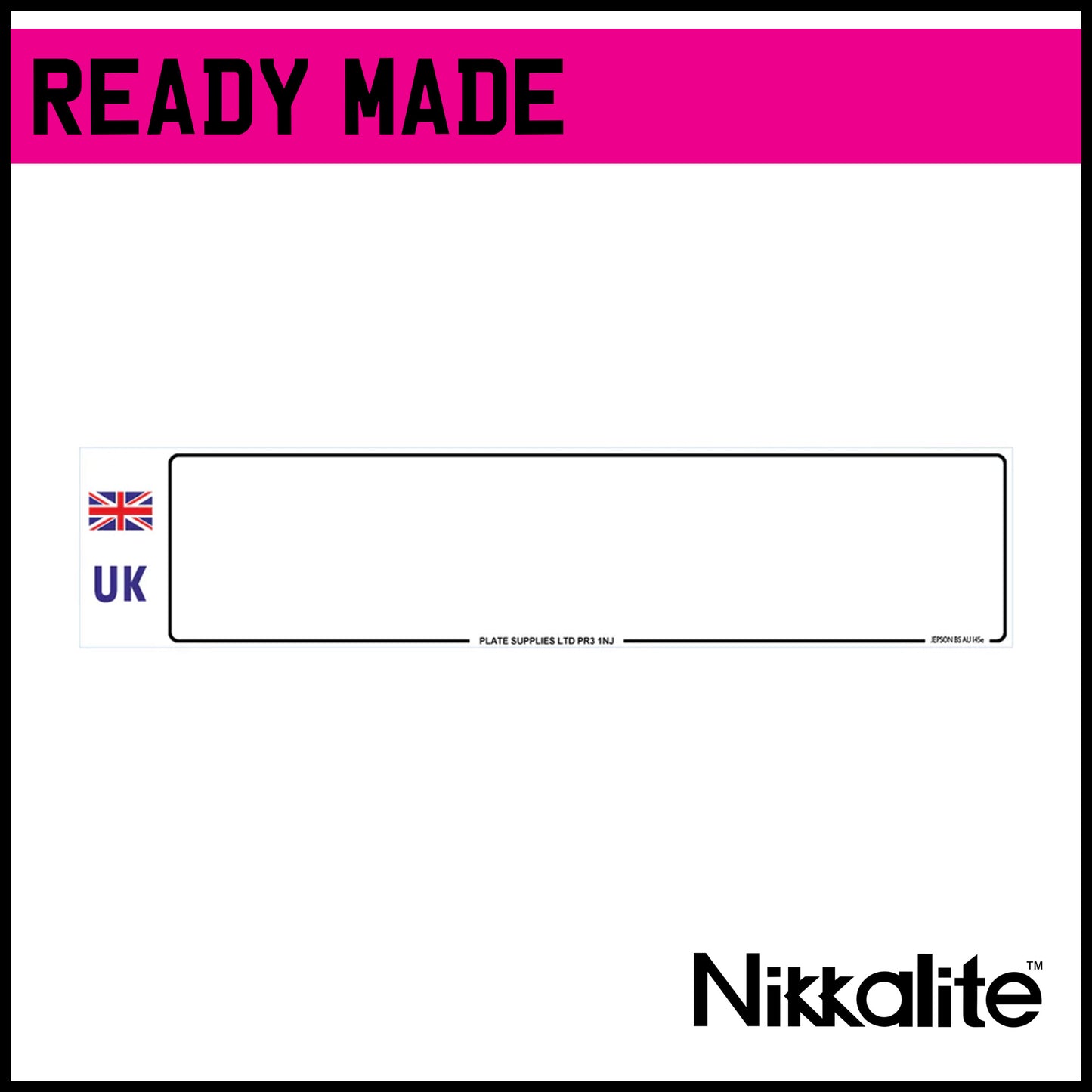 Ready Made White Oblong Number Plate with Border - UK