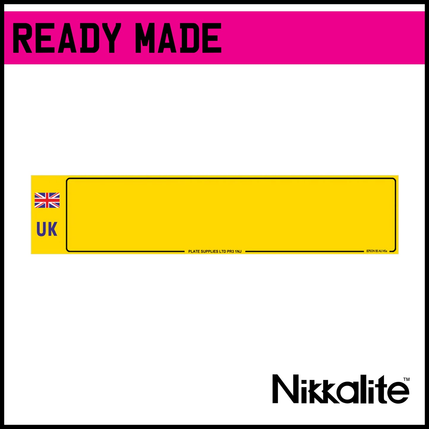 Ready Made Yellow Oblong Number Plate with Border - UK