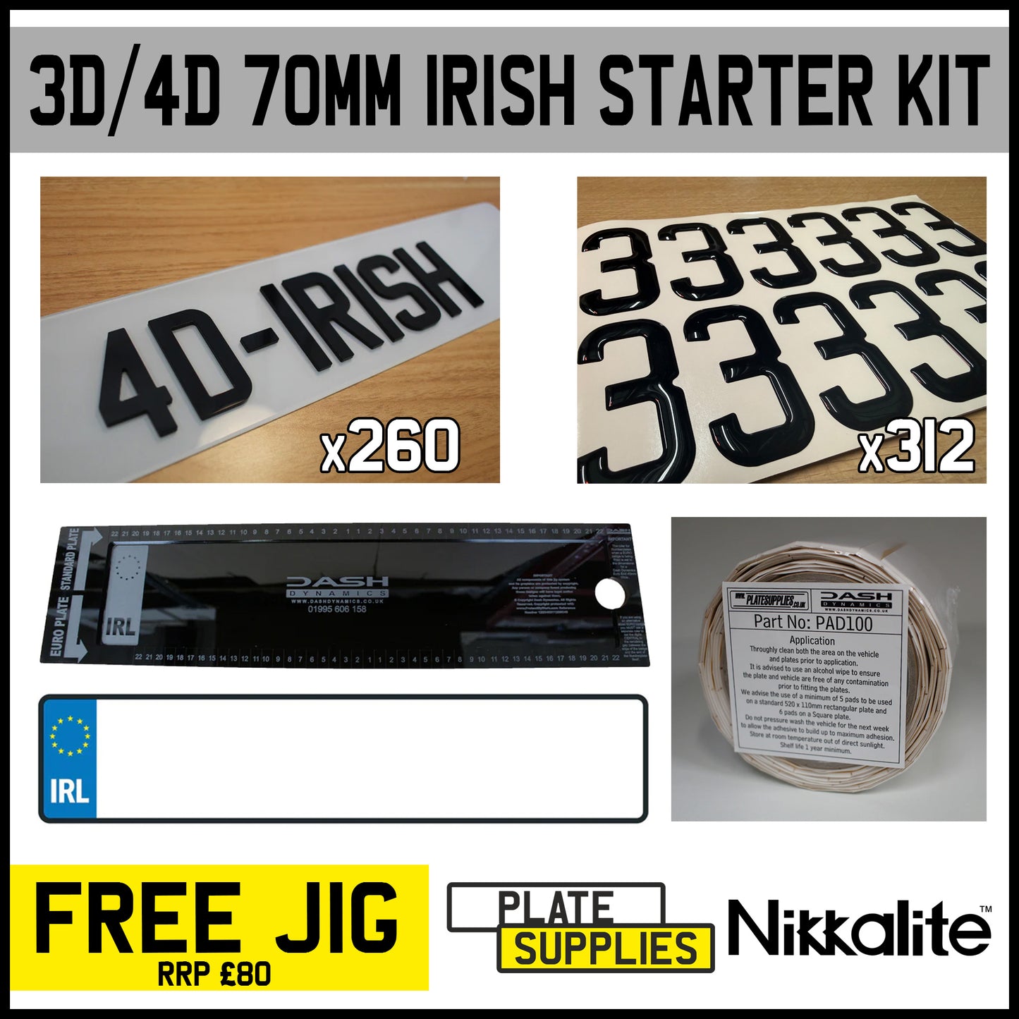 3D/4D Number Plate Starter Kit - 70mm Irish Standard