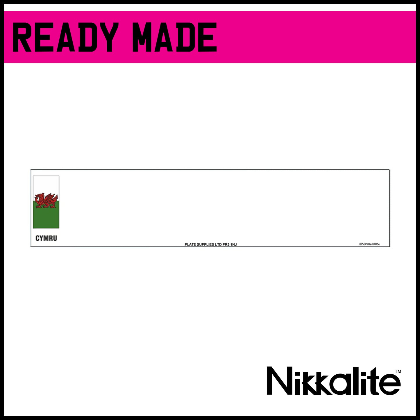 Ready Made White Oblong Number Plate with BS Tag - CYMRU