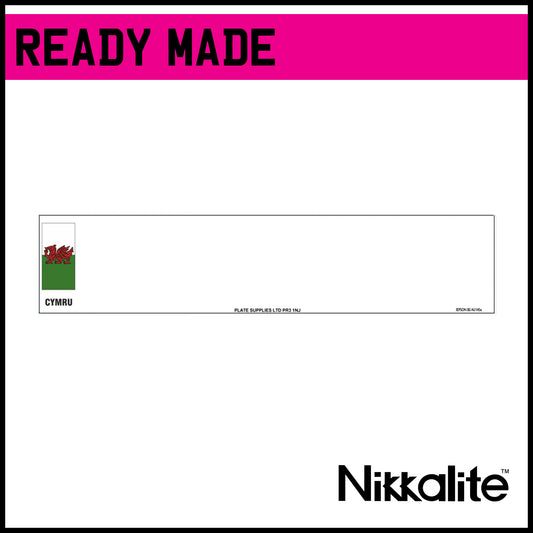 Ready Made White Oblong Number Plate with BS Tag - CYMRU