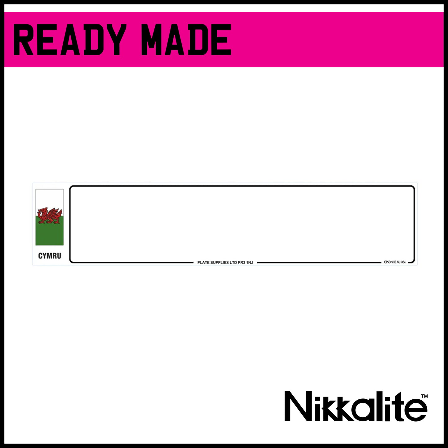 Ready Made White Oblong Number Plate with Border - CYMRU