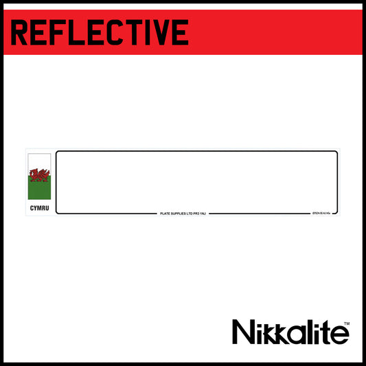 White Oblong Reflective with Border - CYMRU