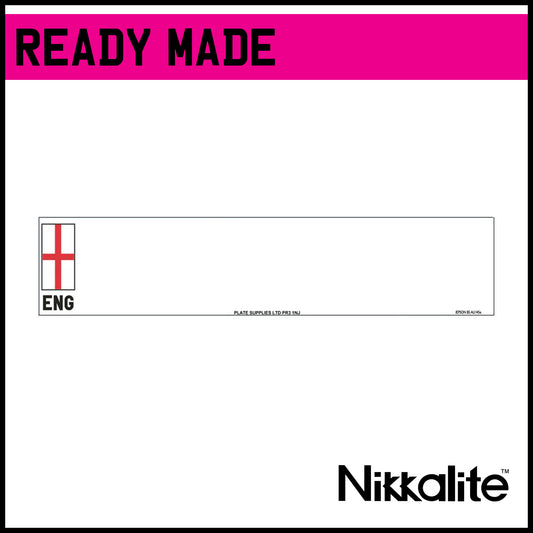 Ready Made White Oblong Number Plate with BS Tag - ENG
