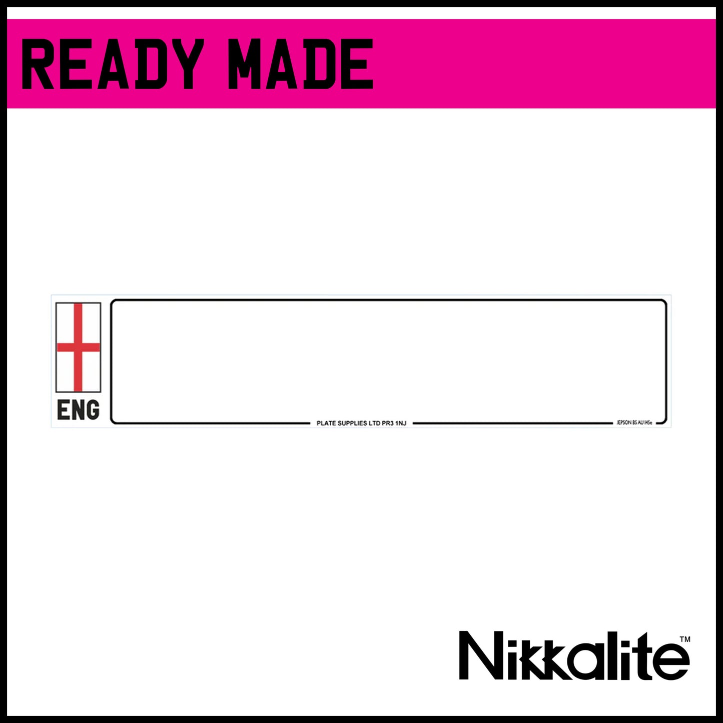 Ready Made White Oblong Number Plate with Border - ENG