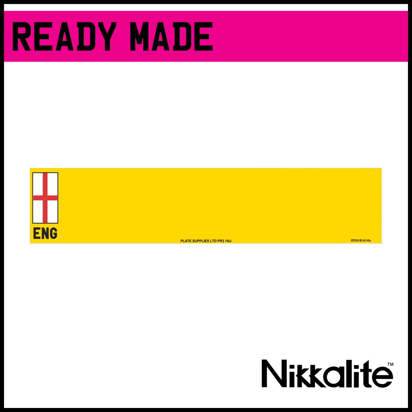 Ready Made Yellow Oblong Number Plate with BS Tag - ENG