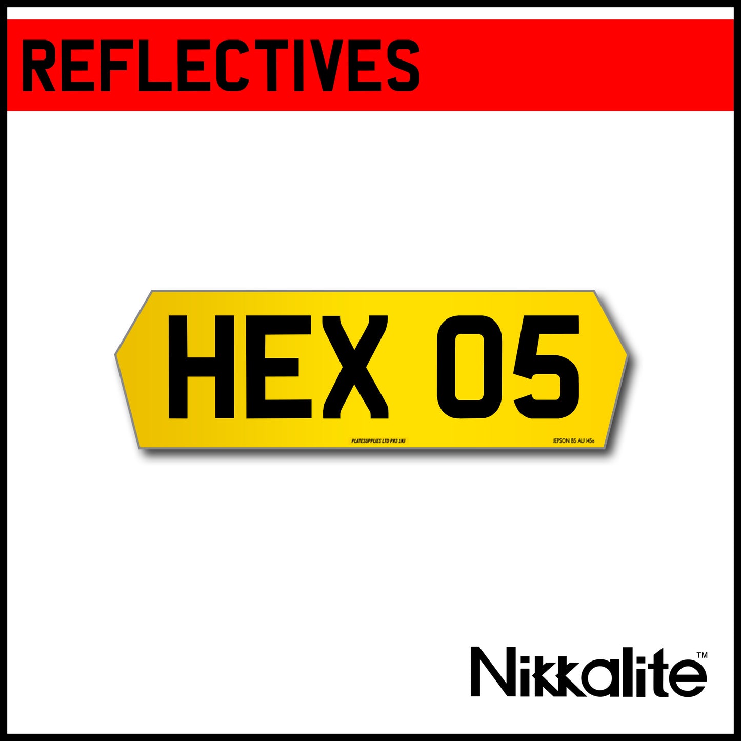 Yellow Hex Plate 5 Digit Reflectives with BS Tag