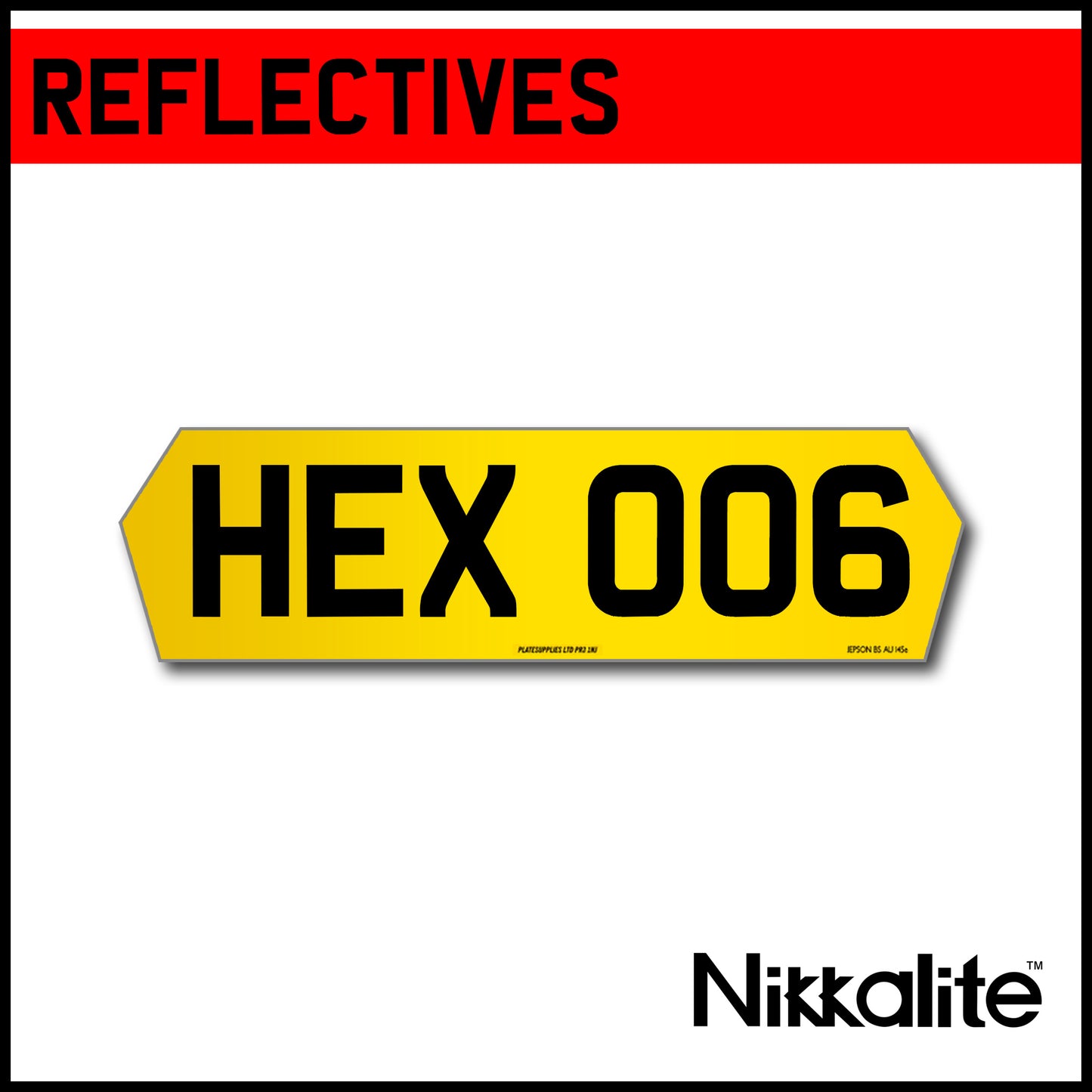 Yellow Hex Plate 6 Digit Reflectives with BS Tag