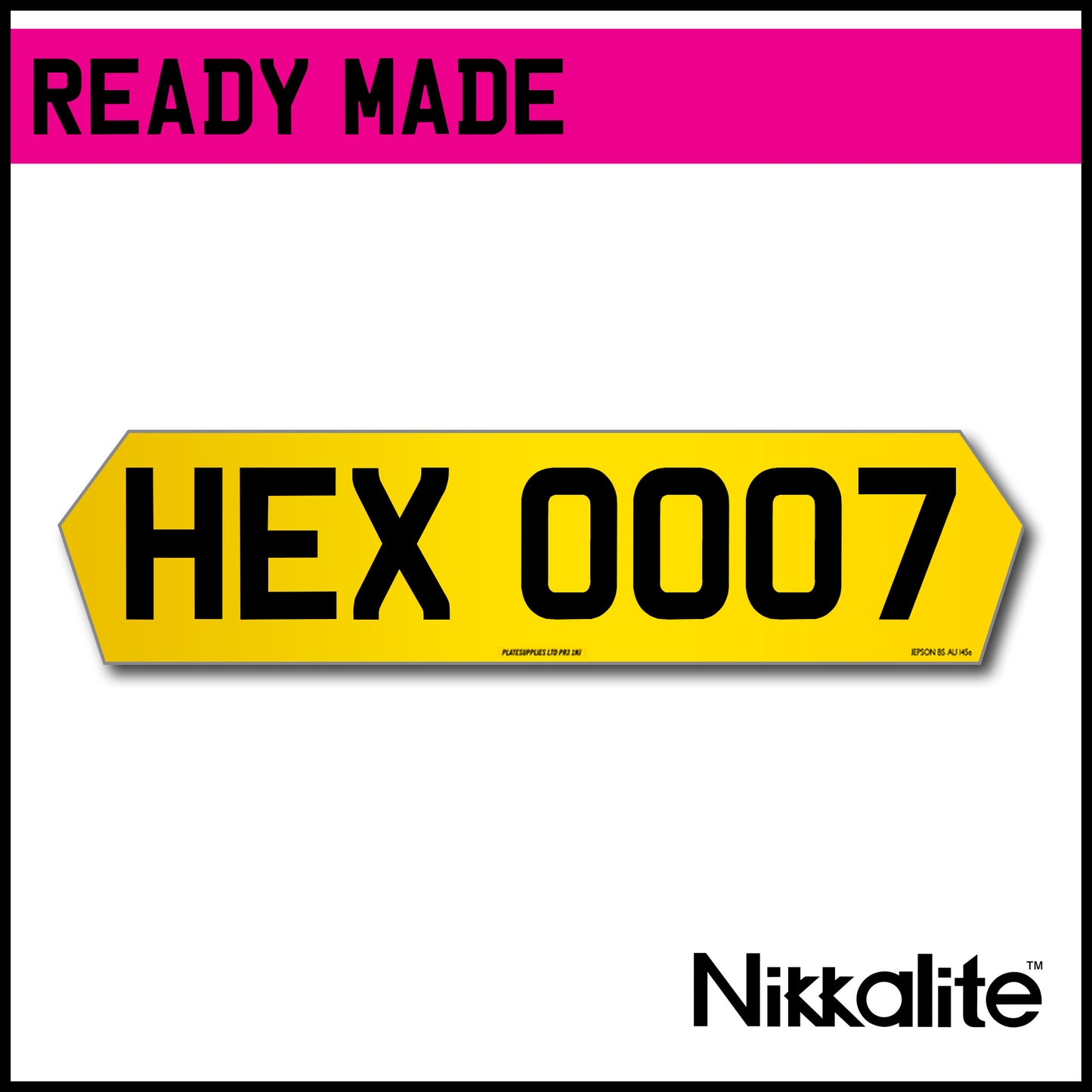 Ready Made Yellow Hex Number Plate with BS Tag - 7 Digit