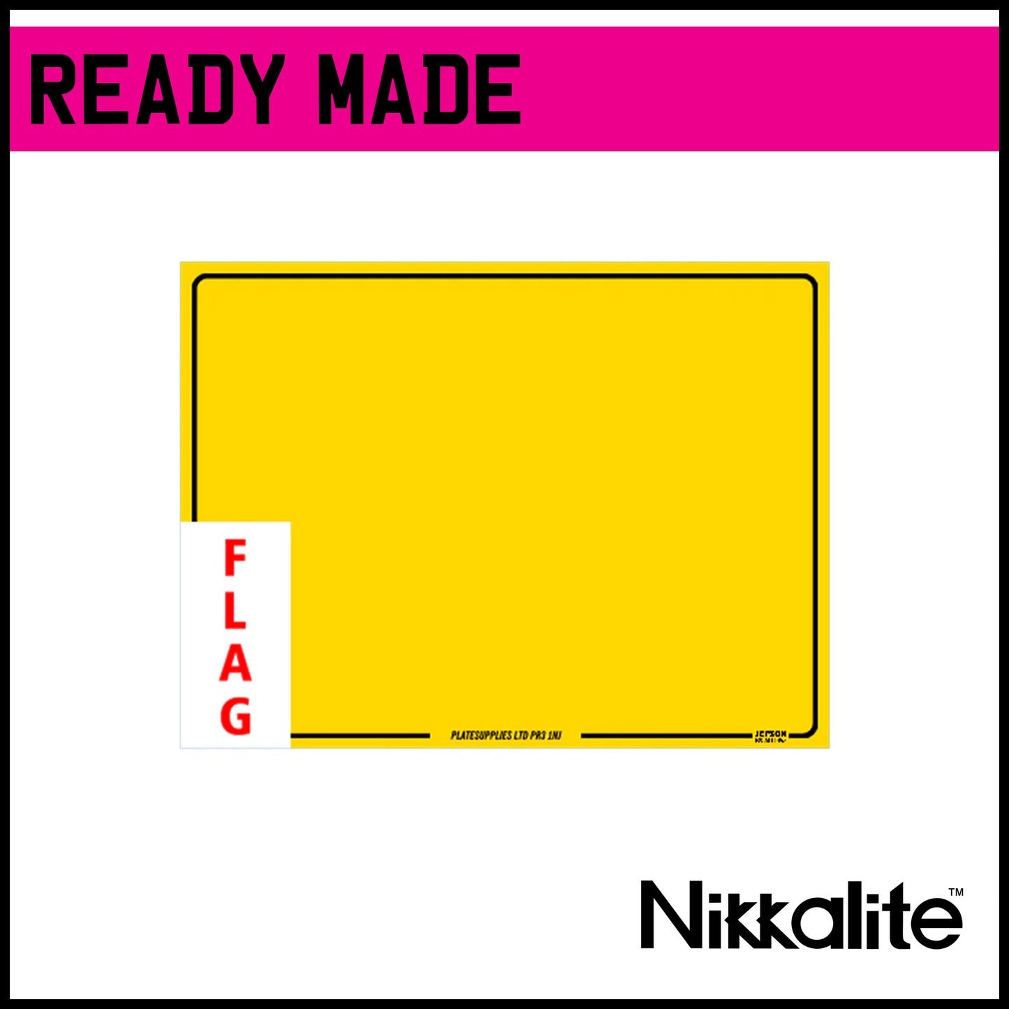 Ready Made Yellow Motorcycle Number Plate with Offset Border for Flags