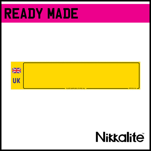 Ready Made Yellow Oblong Number Plate with Border - UK